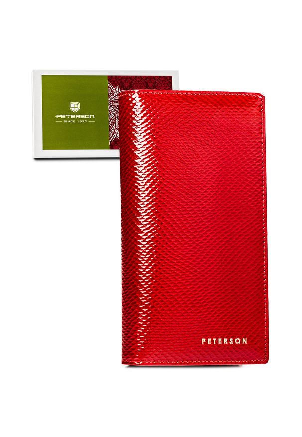 Portfel na magnes Peterson czerwony PTN 421431-DSL. Kolor: czerwony. Materiał: skóra, lakier