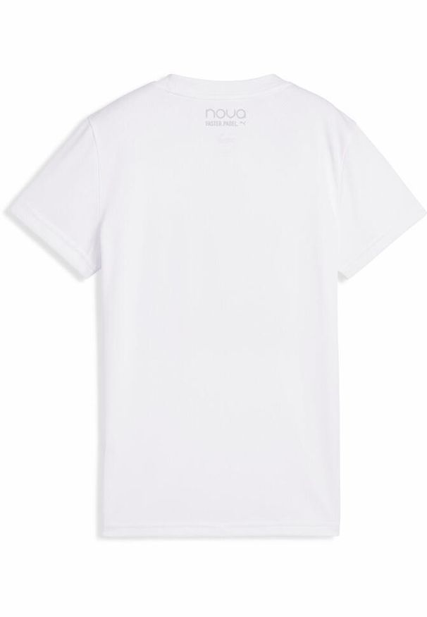 Puma - Damska koszulka do padla z grafiką INDIVIDUAL PUMA White. Kolor: biały. Wzór: nadruk