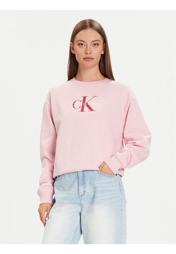Calvin Klein Jeans Bluza Monologo LV047B234G Różowy Relaxed Fit. Kolor: różowy. Materiał: bawełna