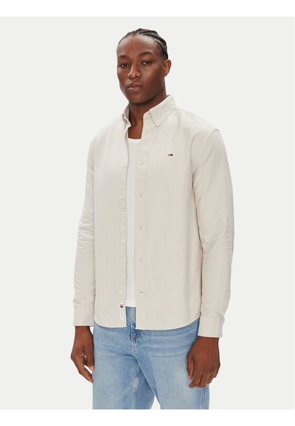 Tommy Jeans Koszula DM0DM21298 Beżowy Regular Fit. Kolor: beżowy. Materiał: bawełna