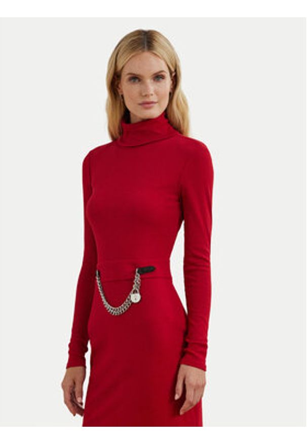Lauren Ralph Lauren - LAUREN RALPH LAUREN Sukienka dzianinowa 250951822002 Czerwony Slim Fit. Kolor: czerwony. Materiał: bawełna