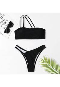 Intica - Bikini bandeau na plażę i lato z elastycznego materiału Mihane. Kolor: czarny. Materiał: materiał