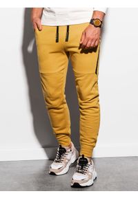 Ombre Clothing - Spodnie męskie dresowe joggery - żółte V6 P919 - XXL. Kolor: żółty. Materiał: dresówka. Wzór: nadruk #3