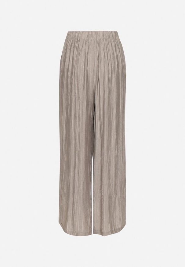 Born2be - Szare Szerokie Spodnie z Wysokim Stanem Natalania. Okazja: na co dzień. Stan: podwyższony. Kolor: szary. Materiał: len. Styl: elegancki, casual