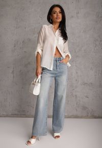 Renee - Jasnobeżowa Prześwitująca Koszula z Cyrkoniami Arialle. Okazja: na co dzień. Kolor: beżowy. Materiał: jeans. Styl: casual #6