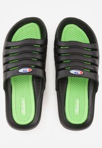 Born2be - Czarno-Zielone Klapki na Grubej Podeszwie z Wycięciami na Cholewce Henria. Okazja: na co dzień. Kolor: czarny. Materiał: jeans, dresówka. Styl: sportowy, wakacyjny, casual #5