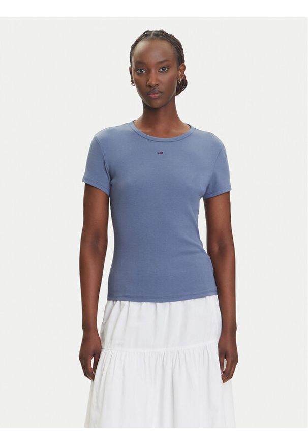 Tommy Jeans T-Shirt Essential DW0DW17383 Niebieski Slim Fit. Kolor: niebieski. Materiał: bawełna