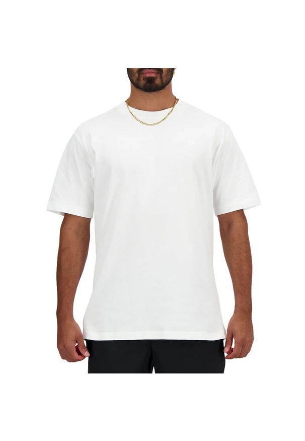 Koszulka męska New Balance MT41533WT - biała. Kolor: biały. Materiał: bawełna. Długość rękawa: krótki rękaw. Długość: krótkie