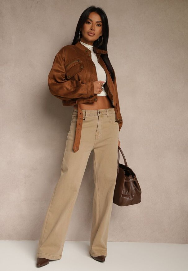 Renee - Beżowe Bawełniane Jeansy Regular Waist z Szerokimi Nogawkami Nindria. Stan: podwyższony. Kolor: beżowy