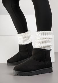 Born2be - Czarne Wsuwane Śniegowce do Kostki z Imitacji Zamszu Atuvitta. Okazja: na co dzień. Zapięcie: bez zapięcia. Kolor: czarny. Materiał: zamsz. Styl: casual #6