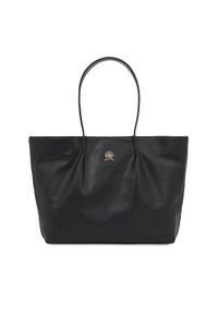 TOMMY HILFIGER - Tommy Hilfiger Torebka Crest Leather Tote AW0AW15230 Czarny. Kolor: czarny