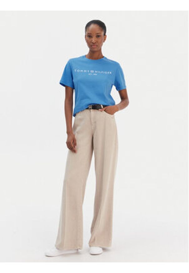 TOMMY HILFIGER - Tommy Hilfiger T-Shirt Logo WW0WW40276 Niebieski Regular Fit. Kolor: niebieski. Materiał: bawełna