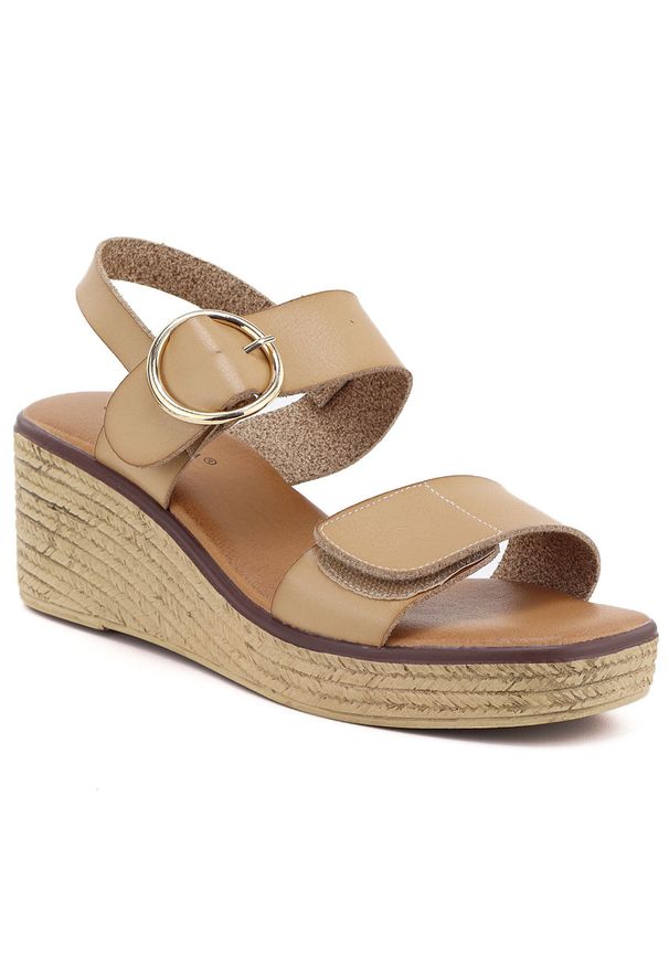 Sandały damskie na koturnie beżowe Sabatina 1103-12B. Kolor: beżowy. Materiał: skóra ekologiczna. Obcas: na koturnie