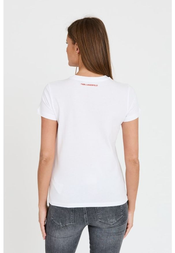 Karl Lagerfeld - KARL LAGERFELD Biały t-shirt ikonik lny. Kolor: biały. Materiał: len