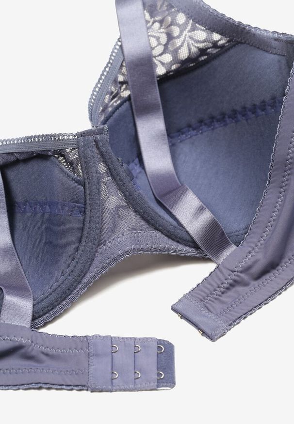 Born2be - Granatowo-Szary Biustonosz na Regulowanych Ramiączkach na Haftki Nosofia. Kolor: niebieski. Materiał: bawełna, jeans