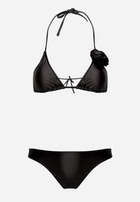 Renee - Czarne Minimalistyczne Bikini Wiązany Biustonosz z Kwiatem 3D i Majtki Figi Evaris. Kolor: czarny. Wzór: kwiaty #4