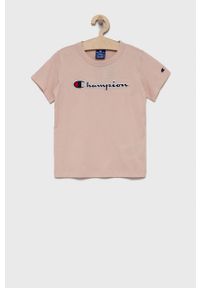 Champion T-shirt bawełniany dziecięcy kolor różowy. Okazja: na co dzień. Kolor: różowy. Materiał: bawełna. Wzór: haft. Styl: casual