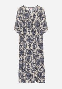 Born2be - Niebieska Sukienka z Bawełną w Abstrakcyjny Wzór Filindela. Okazja: na co dzień, na spacer. Kolor: niebieski. Materiał: bawełna. Wzór: aplikacja. Styl: klasyczny, casual, elegancki #5