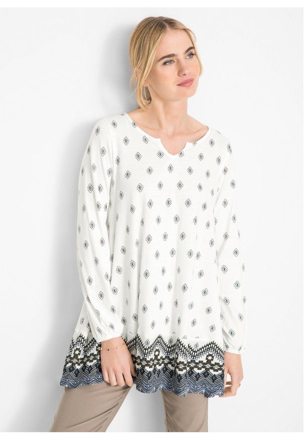 bonprix - Tunika shirtowa z mieszanki bawełny z wiskozą. Kolor: biały. Materiał: wiskoza, bawełna