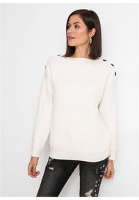 bonprix - Sweter oversize z guzikami. Kolor: biały #1