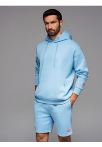Ombre Clothing - Komplet dresowy dla par UNISEX bluza z kapturem + szorty w stylu athleisure – błękitne V8 Z110 - XL/XXL. Kolor: niebieski. Materiał: dresówka. Długość: krótkie. Wzór: aplikacja. Styl: sportowy, elegancki #3