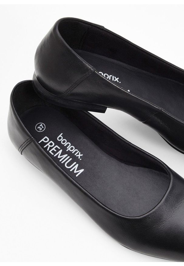 bonprix - Baleriny skórzane. Kolor: czarny. Materiał: skóra
