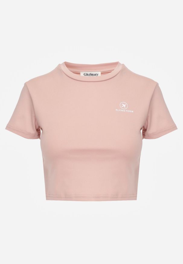Born2be - Różowy Krótki T-shirt w Stylu Basic z Minimalistycznym Nadrukiem Orithana. Okazja: na co dzień. Kolor: różowy. Materiał: jeans. Długość: krótkie. Wzór: nadruk. Styl: sportowy, casual