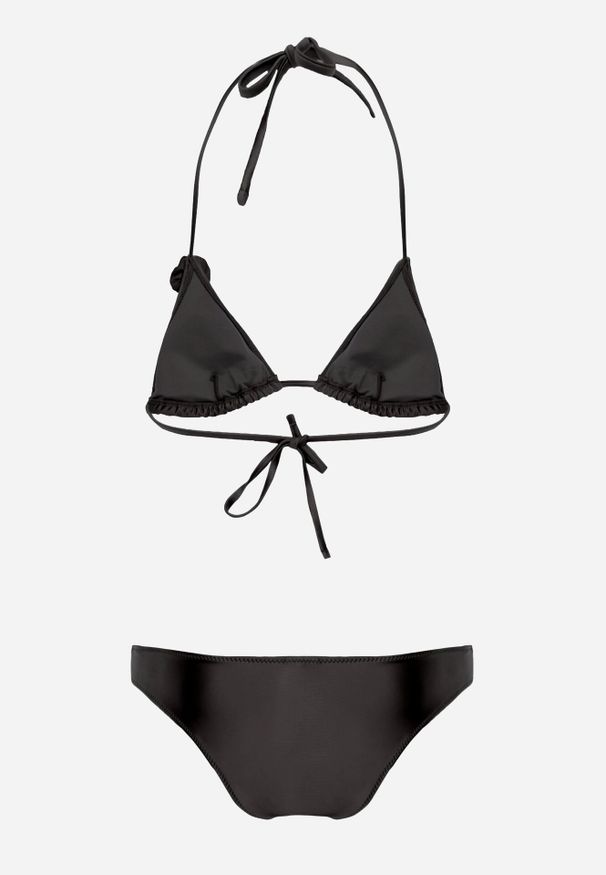 Born2be - Czarne Klasyczne Bikini Wiązany Biustonosz z Kwiatową Aplikacją i Figi Oridanea. Kolor: czarny. Wzór: aplikacja, kwiaty