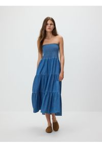 Reserved - Sukienka midi z bawełną - niebieski. Kolor: niebieski. Materiał: bawełna. Długość: midi #1