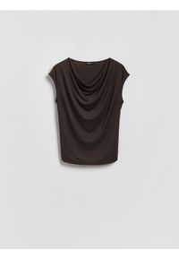 Reserved - Bluzka z modalem - ciemnobrązowy. Kolor: brązowy. Materiał: dzianina #1