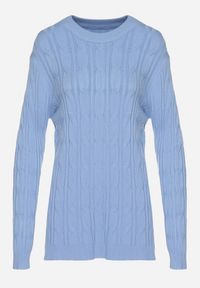 Born2be - Niebieski Sweter z Wiskozą i Ozdobnym Splotem Savria. Okazja: na co dzień. Kolor: niebieski. Materiał: wiskoza. Wzór: ze splotem. Styl: casual, klasyczny #7