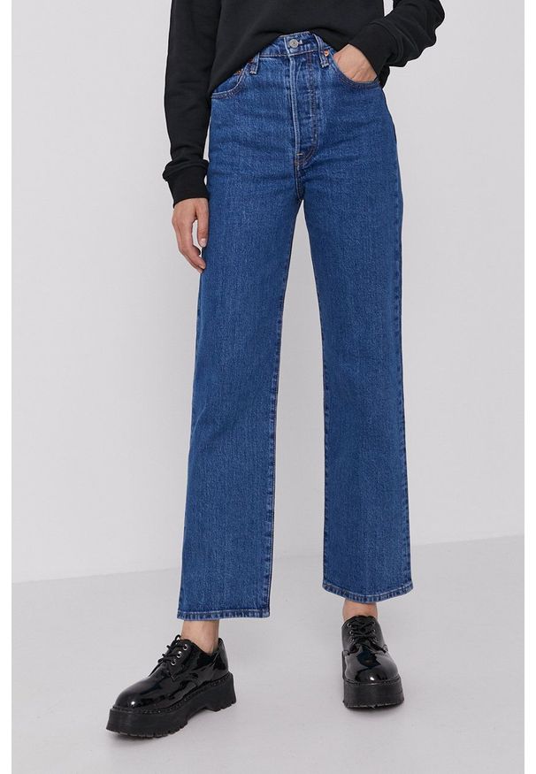 Levi's® - Levi's jeansy Ribcage Straight damskie high waist. Okazja: na spotkanie biznesowe. Stan: podwyższony. Kolor: niebieski. Styl: biznesowy