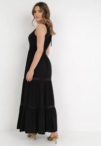 Born2be - Czarna Sukienka Rhenemisa. Kolor: czarny. Materiał: koronka. Długość rękawa: na ramiączkach. Typ sukienki: kopertowe. Długość: maxi #4