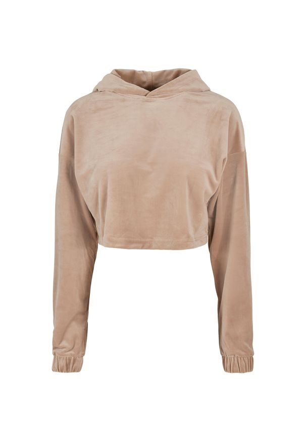Damska bluza z kapturem Urban Classics cropped aksamitna oversized (GT). Typ kołnierza: kaptur. Kolor: beżowy