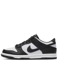 Buty młodzieżowe Nike Dunk Low CW1590-100 - biało-czarne. Kolor: biały, wielokolorowy, czarny. Materiał: guma, materiał, skóra, syntetyk. Szerokość cholewki: normalna. Sezon: lato