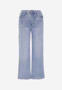 Born2be - Niebieskie Szerokie Jeansy Bawełniane z Wysokim Stanem Helemenor. Okazja: do pracy, na co dzień. Stan: podwyższony. Kolor: niebieski. Długość: długie. Styl: elegancki, casual #3