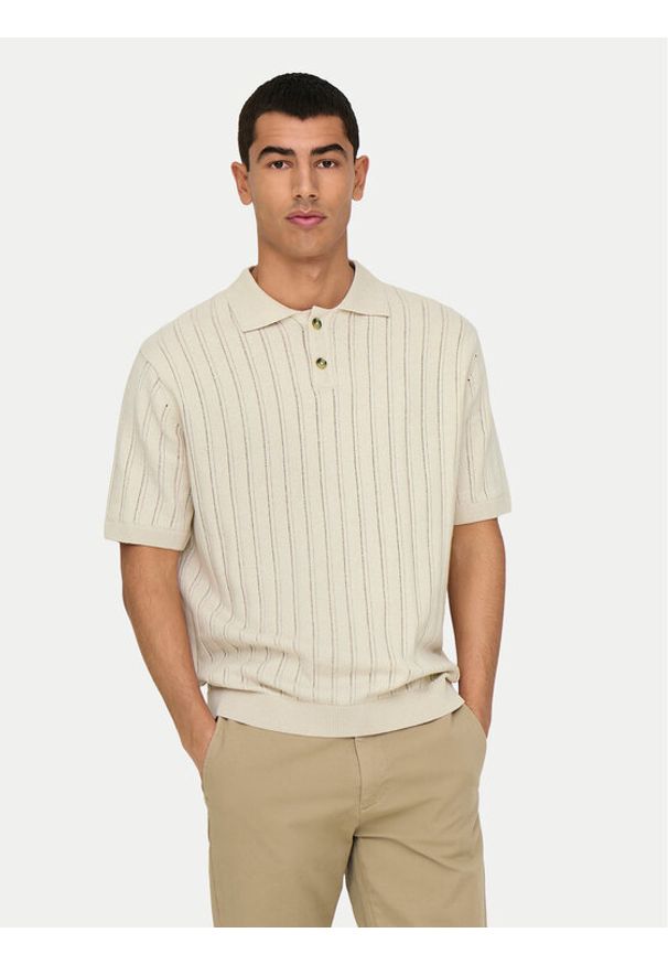 Only & Sons Polo Kent 22033463 Beżowy Regular Fit. Typ kołnierza: polo, kołnierzyk klasyczny. Kolor: beżowy. Materiał: bawełna, syntetyk