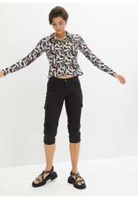 bonprix - Spodnie rybaczki bojówki z elastycznej mieszanki bawełny. Kolor: czarny. Materiał: bawełna #3