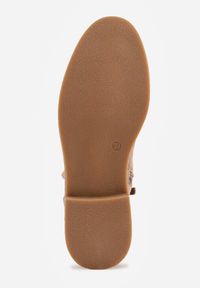 Born2be - Ciemnobeżowe Płaskie Botki Sztyblety z Ażurowym Wzorem ze Skórzaną Wkładką Terisina. Okazja: na co dzień. Kolor: beżowy. Materiał: skóra. Wzór: ażurowy. Obcas: na obcasie. Styl: casual, elegancki. Wysokość obcasa: niski #7