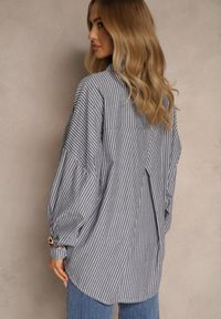 Renee - Ciemnoszara Koszula z Bawełny o Kroju Oversize w Prążki ze Ściągaczem w Pasie Neoritia. Okazja: do pracy. Kolor: szary. Materiał: bawełna. Wzór: prążki. Styl: elegancki #4