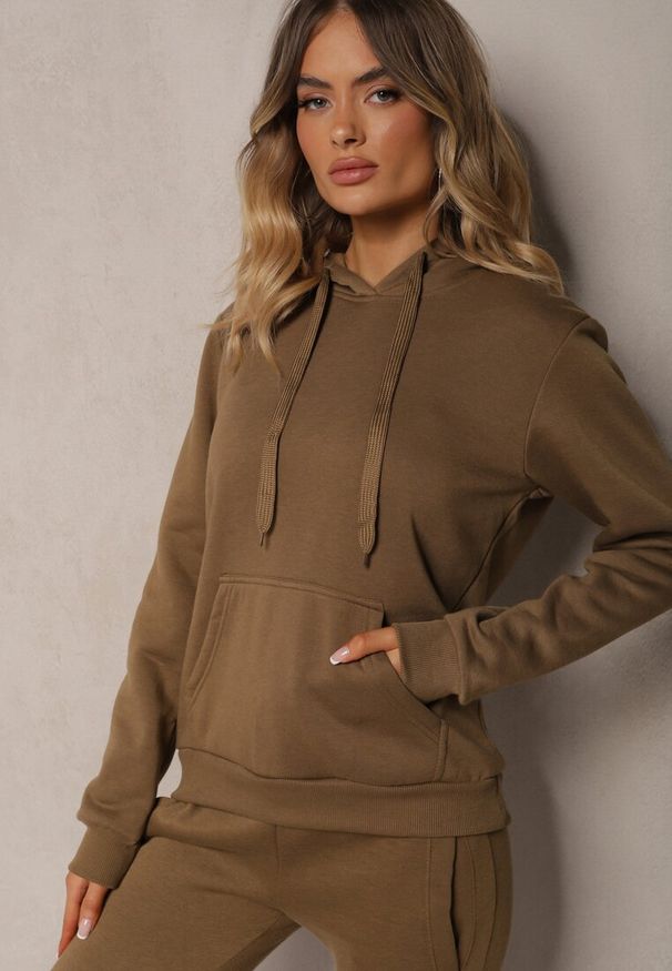 Renee - Ciemnozielona Bluza z Kapturem Corbetes. Typ kołnierza: kaptur. Kolor: zielony. Materiał: tkanina, prążkowany, dresówka, polar. Długość rękawa: długi rękaw. Długość: długie. Wzór: gładki, jednolity