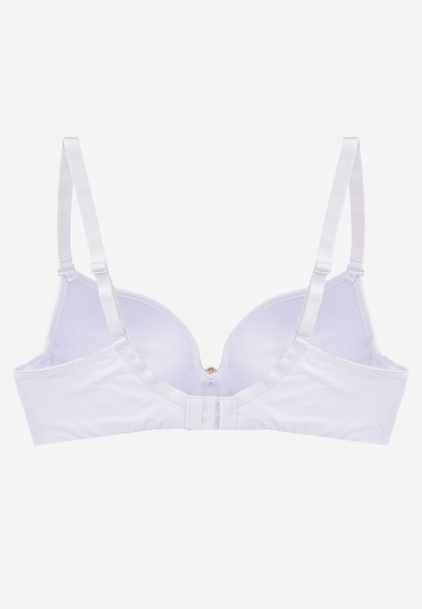 Renee - Biały Biustonosz Push Up o Gładkim Wykończeniu z Cyrkoniową Aplikacją Claronei. Kolor: biały. Rodzaj stanika: push-up. Wzór: gładki, aplikacja