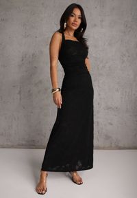 Renee - Czarny Letni Komplet z Dodatkiem Wiskozy Wiązany Top Typu Halter i Spónica Eimios. Kolor: czarny. Materiał: wiskoza #1