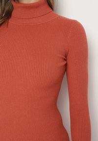 Born2be - Pomarańczowa Dopasowana Sukienka z Prążkowanej Dzianiny z Golfem Seralinda. Okazja: na co dzień. Typ kołnierza: golf. Kolor: pomarańczowy. Materiał: prążkowany, dzianina. Długość rękawa: długi rękaw. Styl: wizytowy, klasyczny, casual #4