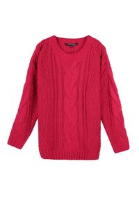 TOP SECRET - Sweter damski oversize. Kolor: różowy. Materiał: dzianina, ze splotem. Wzór: ze splotem. Sezon: zima, jesień #3