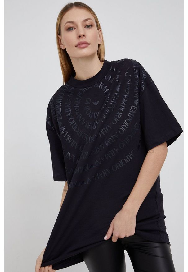 Emporio Armani T-shirt bawełniany kolor granatowy. Kolor: niebieski. Materiał: bawełna. Wzór: nadruk