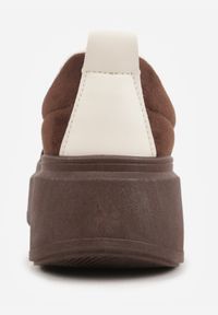 Born2be - Brązowe Sneakersy Kultowe Tenisówki na Platformie z Koturnem Elisara. Okazja: na spacer. Kolor: brązowy. Materiał: jeans. Obcas: na koturnie. Sport: turystyka piesza #3