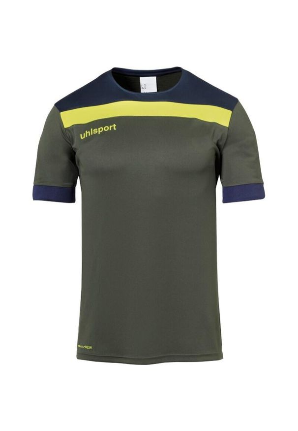 UHLSPORT - Polo Uhlsport Offense 23. Typ kołnierza: polo. Kolor: niebieski, zielony, wielokolorowy. Materiał: materiał. Długość rękawa: krótki rękaw. Długość: krótkie. Sport: piłka nożna