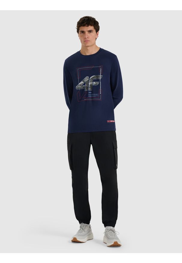 4f - 4F Longsleeve regular z nadrukiem męski - granatowy S. Kolor: niebieski. Materiał: materiał, bawełna. Długość rękawa: długi rękaw. Długość: długie. Wzór: nadruk