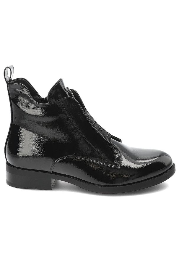 Czarne Botki S.Barski Ocieplane Obuwie Damskie. Okazja: na co dzień. Kolor: czarny. Materiał: lakier, materiał. Sezon: zima, jesień. Obcas: na obcasie. Styl: casual, elegancki. Wysokość obcasa: niski